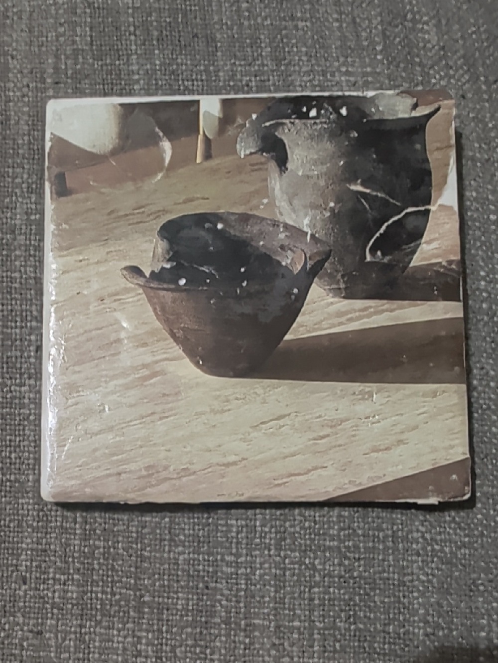 Rustic Brown Pottery Print Art Coaster- Handcrafted